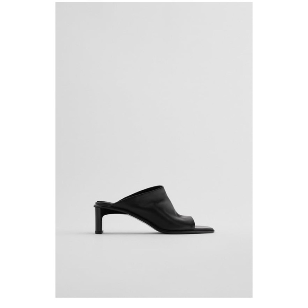 Black Heeled Leather Mules